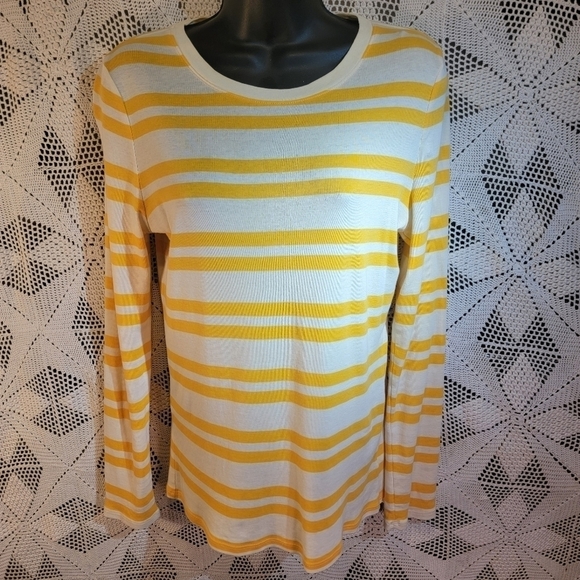 Merona size medium long sleeve t-shirt.  Cream color with yellow stripes - Picture 1 of 10